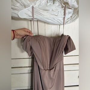 May Queen Strapless Taupe Dress